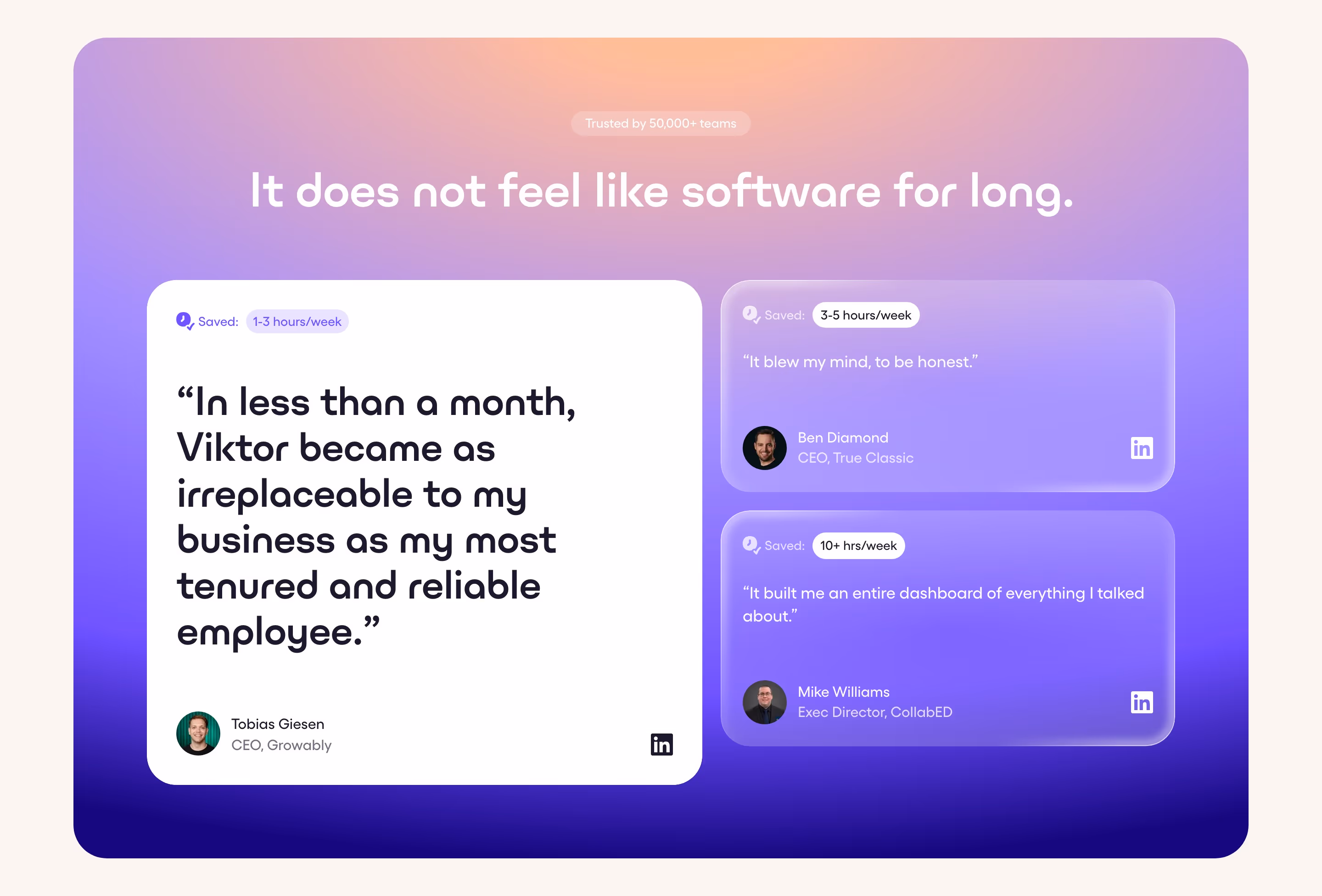 Viktor testimonial design — Productivity & Collaboration