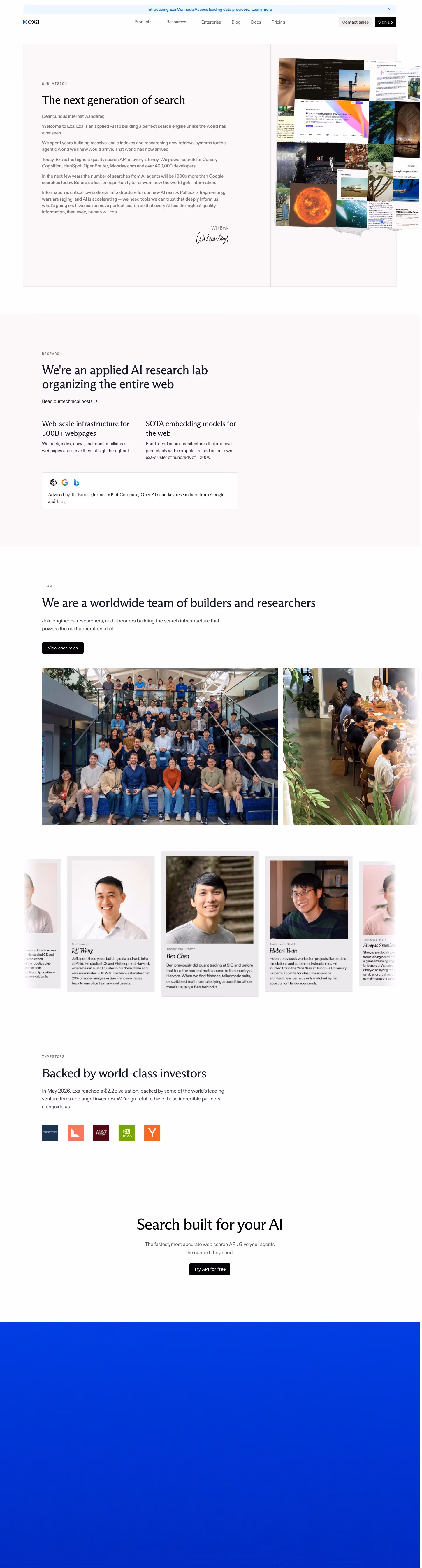 Exa About Us section design