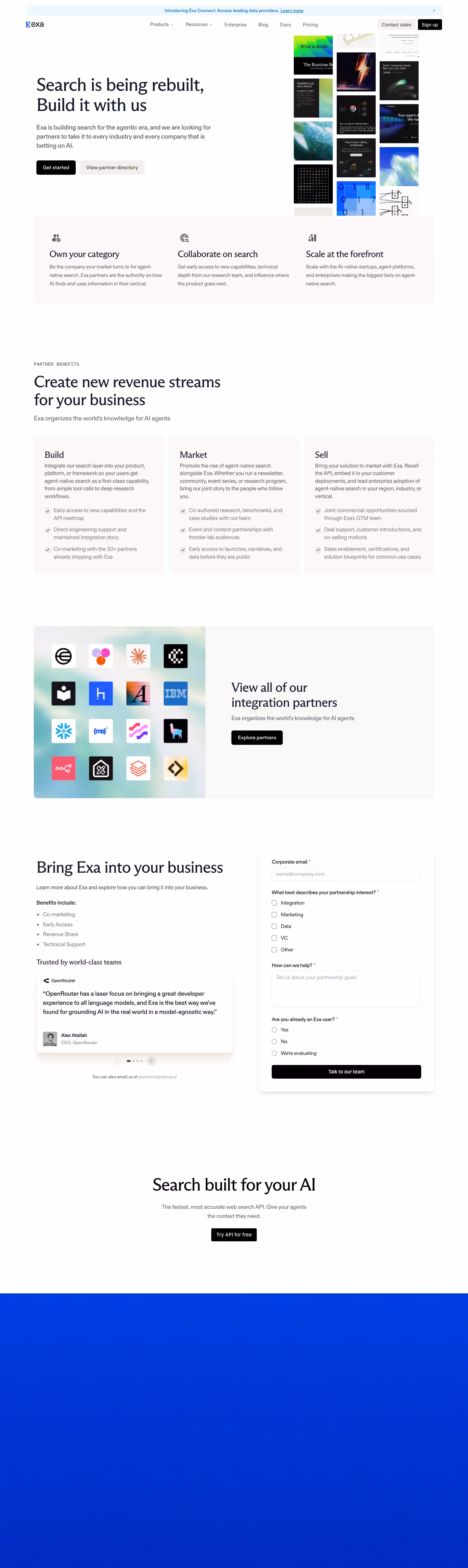 Exa Affiliate pages section design