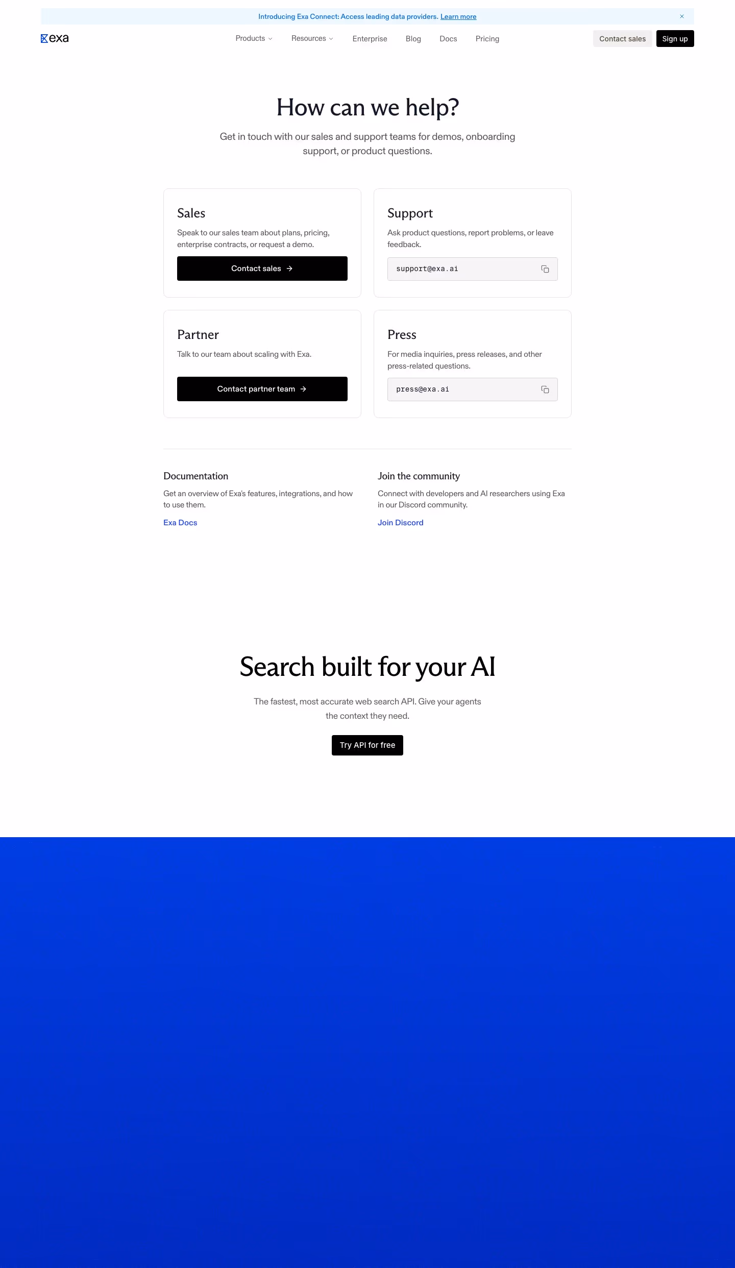 Exa Contact Us section design
