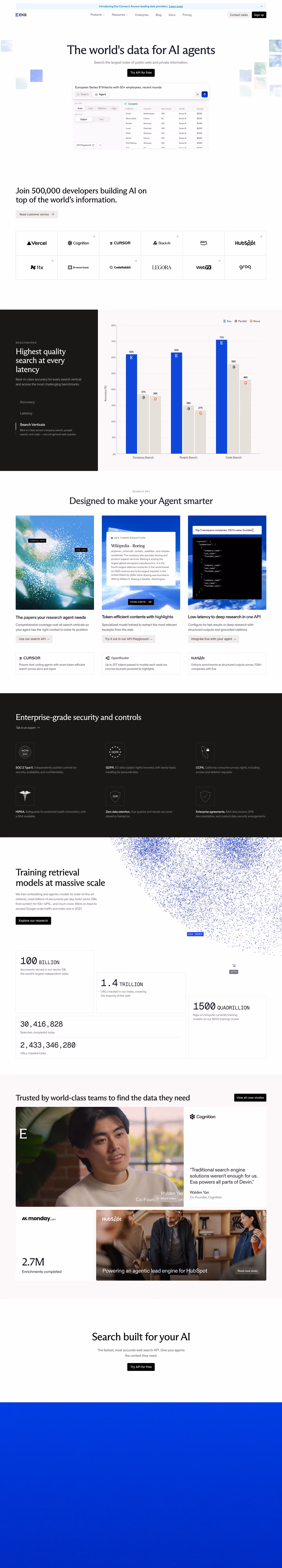Exa landing page design
