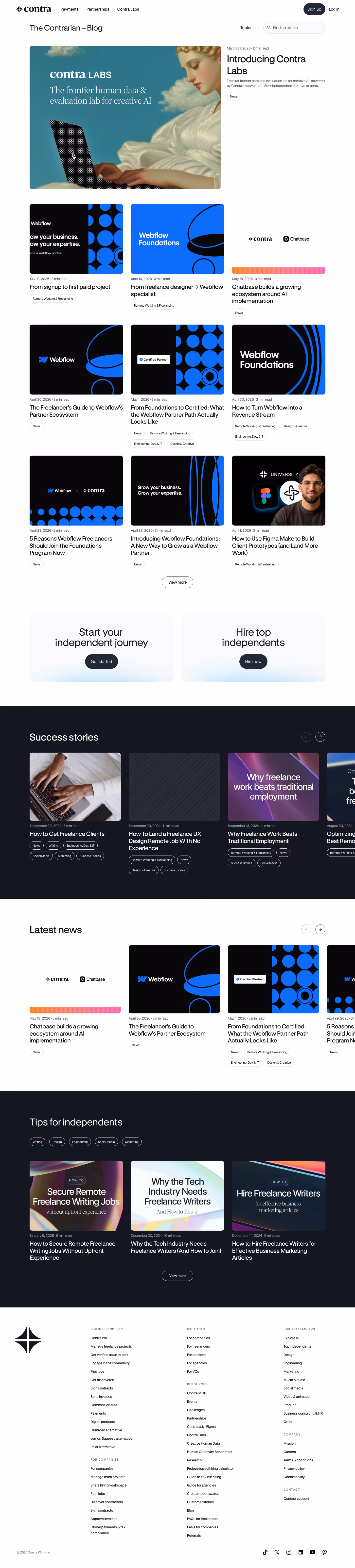 Contra Blog pages section design