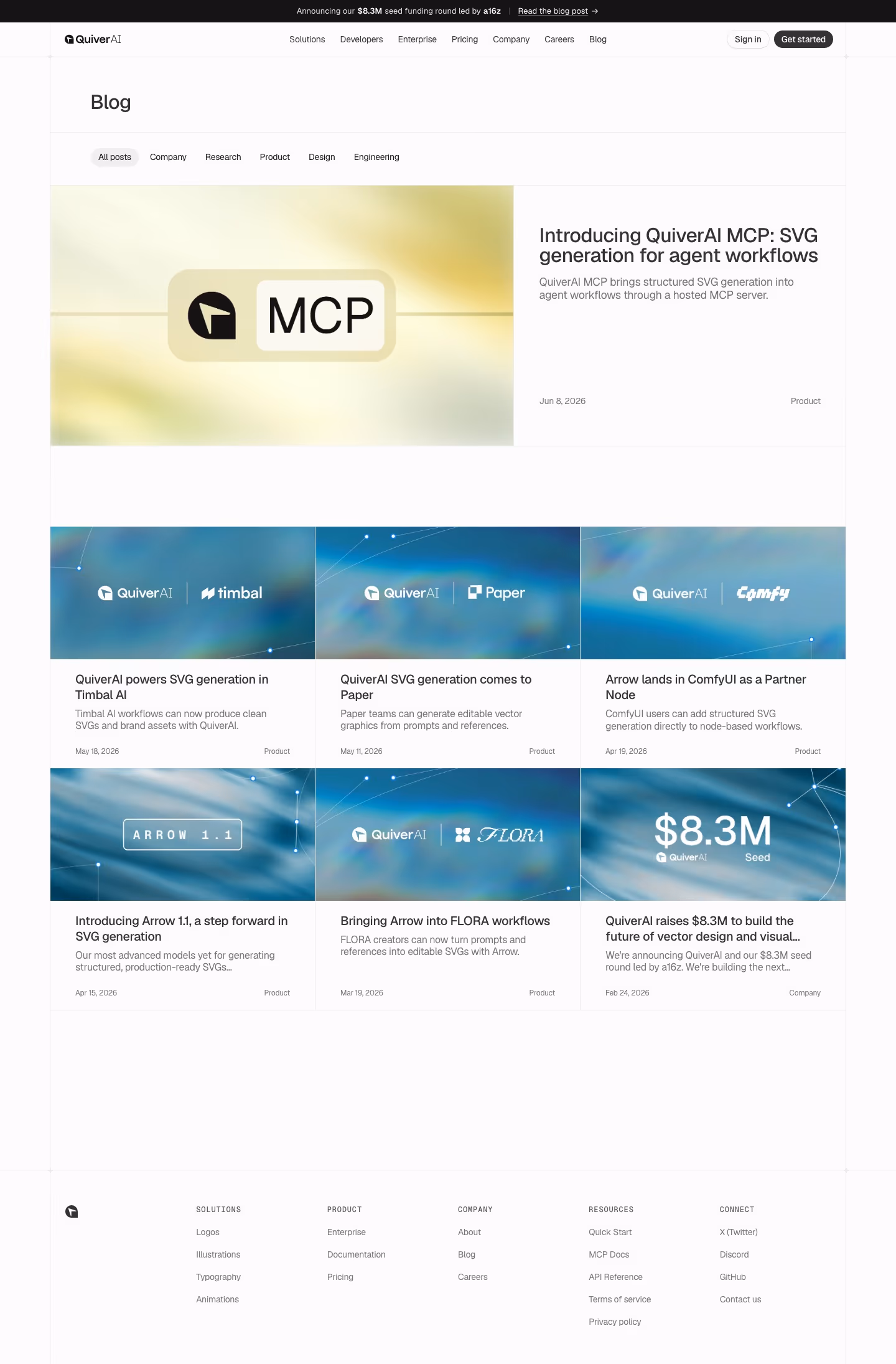 Quiver Blog pages section design