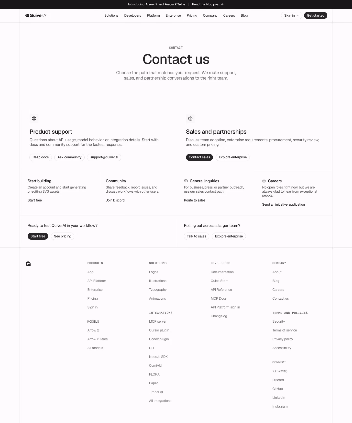 Quiver Contact Us section design